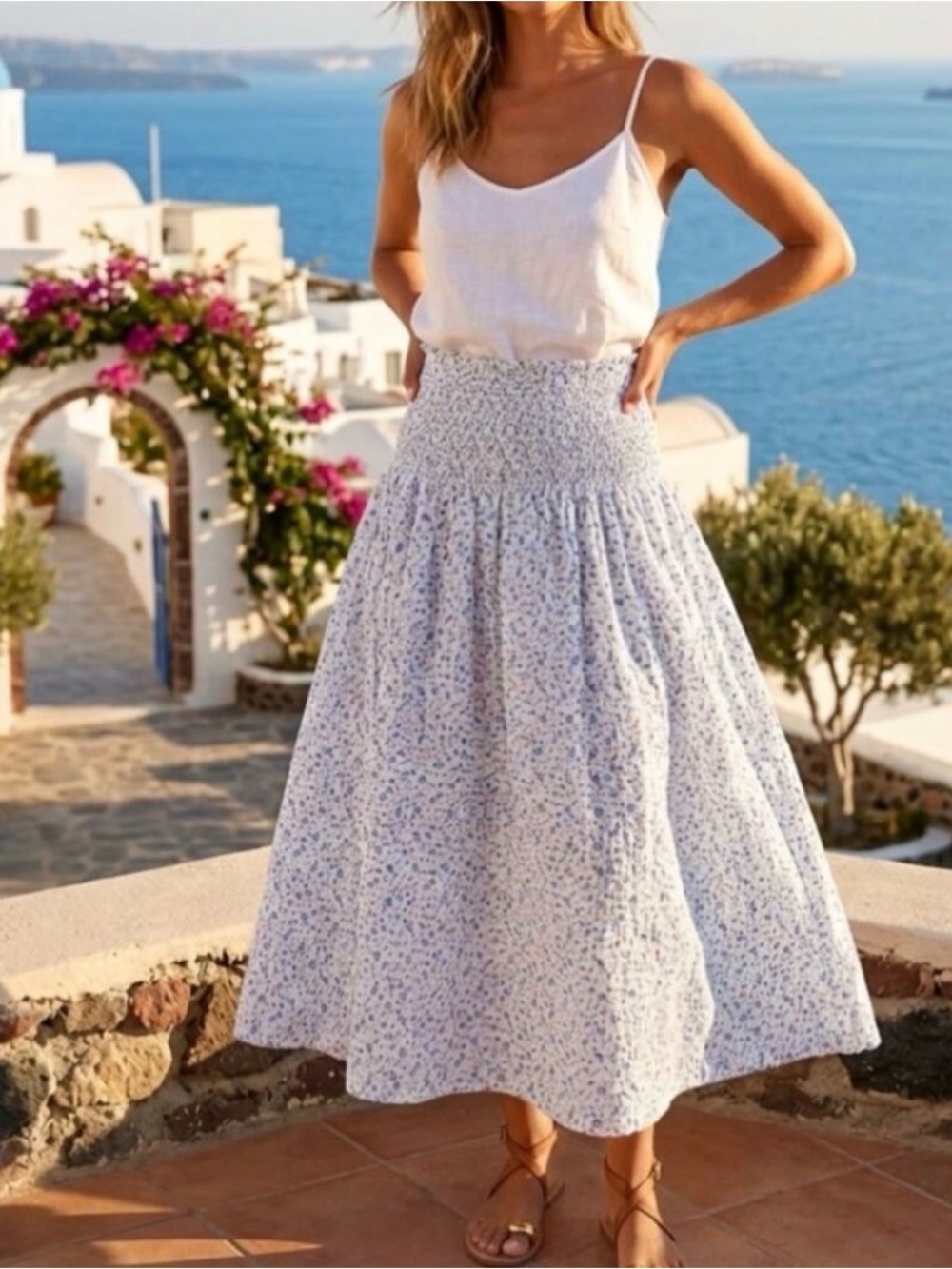 Tuckernuck White Cami with Blue Ditsy Floral Maxi Skirt